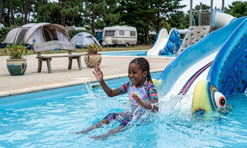 Vacances les pieds dans l'eau dans un camping avec parc aquatique de Bretagne