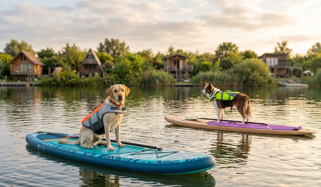 Pratique du paddle avec son chien sur le Lac de Miel