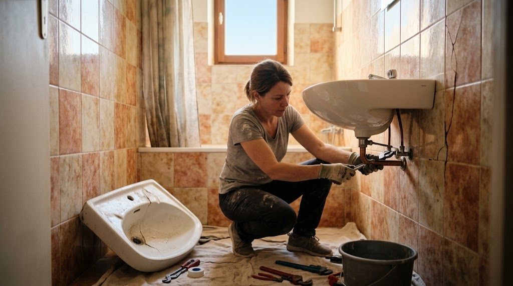 Pose du nouveau lavabo et raccordements : l'ordre fait l'étanchéité